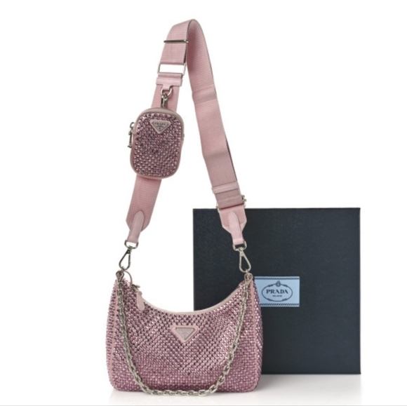 Pink Crystal Embellished Crossbody Bag Shoulder Purse - Picture 11 of 12